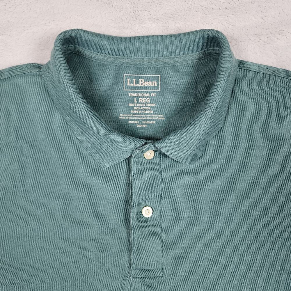 L.L. Bean Polo Shirt Mens L Traditional Fit Short Sleeve Preppy Golf Teal Green - Picture 3 of 7
